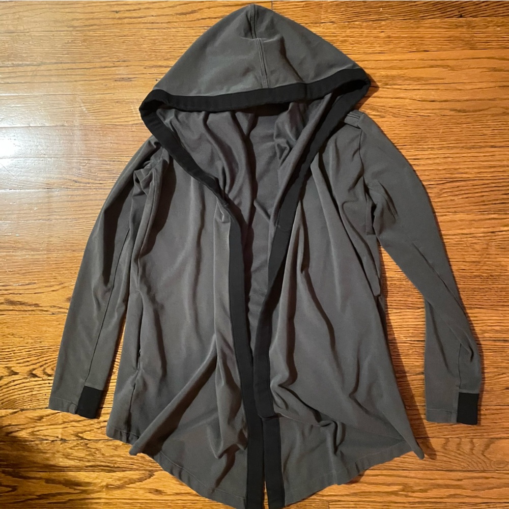 Vintage Adidas Climalite Gray Lightweight Hooded Cardigan with Black Trim